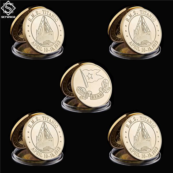 

5pcs 1912 the voyage titanic ship gold plated rms victims of collection coin art metal craft