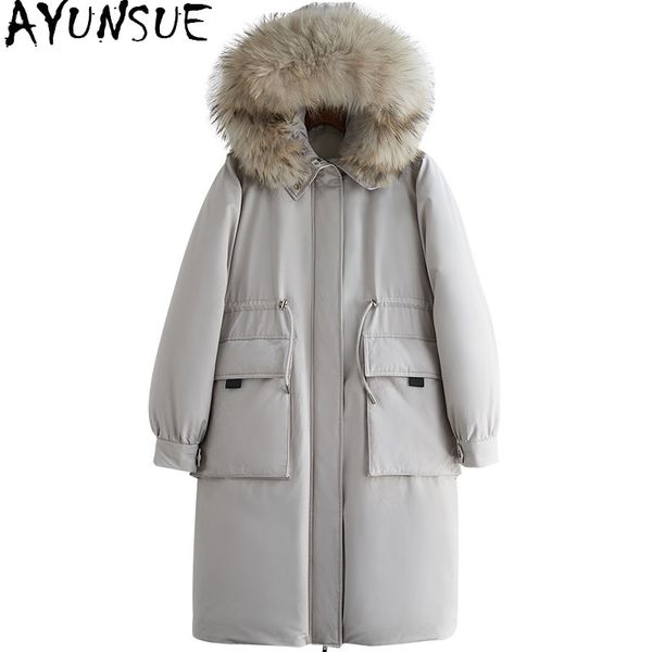 

ayunsue 2020 raccoon fur collar women's winter down jacket coat female woman parkas female jackets fashion mulheres casacos, Black