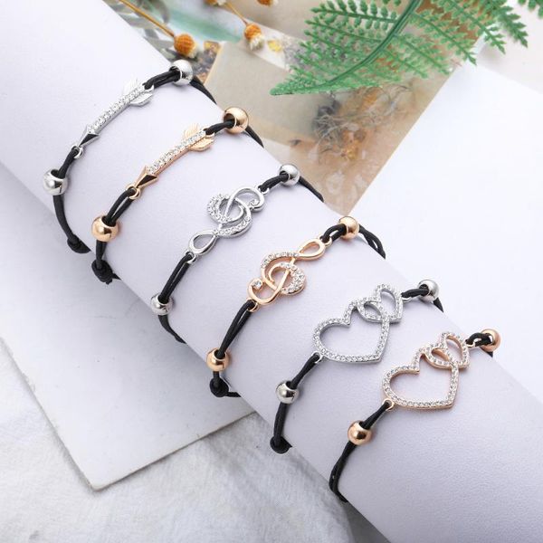 

double heart music note charm bracelets minimalist black elastic rope bracelet handmade hand jewelry accessories for women 2020, Golden;silver