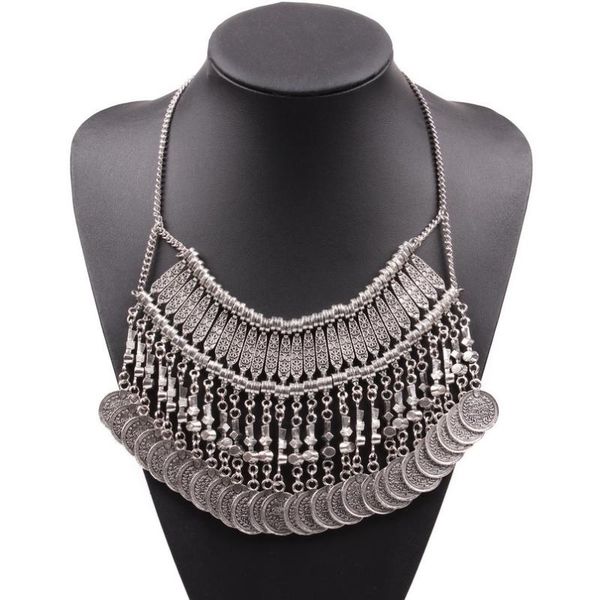 

new arrival luxury jewellery chunky pendant necklace for female metal coins shape alloy necklace for fashion women, Golden;silver