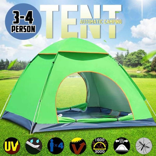 

tents and shelters 3-4 person instant up camping tent waterproof double door outdoor automatic hiking sunshade awning