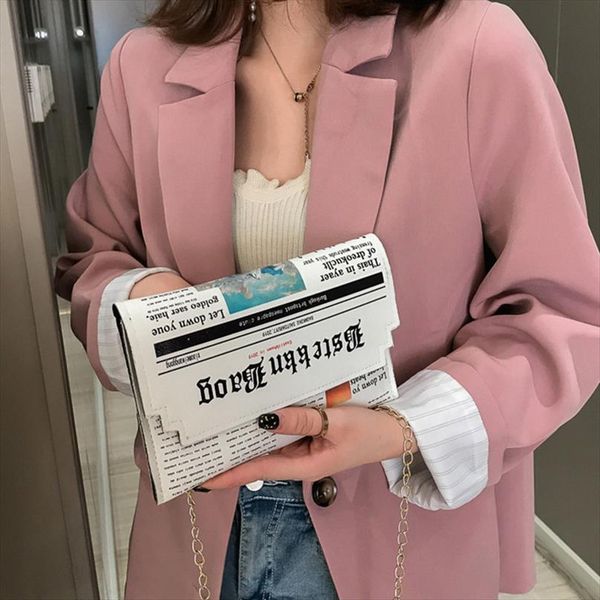 

trend envelope bag women 2020 new personality inkjet newspaper clutch bag wild shoulder messenger bag evening