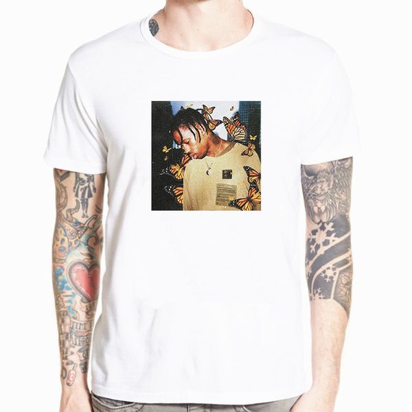 

2019 travis scott butterfly t shirt effect rap music album cover men summer face material t-shirt streetwear
