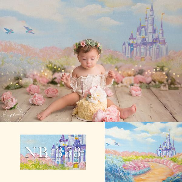 

background material colorful flowers castle born backdrop for pography baby shower birthday party children backdrops studio