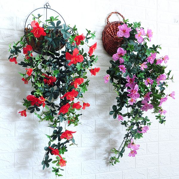 

1pcs artificial azalea flower wall hanging flower rattan vine room decoration artificial plants home garden wedding decor