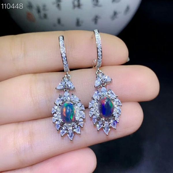 

dangle & chandelier meibapj natural black opal gemstone fashion flower drop earrings for women real 925 sterling silver charm fine wedding j