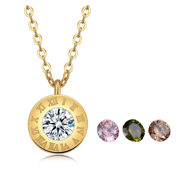 

stainless steel women's necklace zircon clavicle crystal chain roman numeral removable necklace wedding jewellery gift for women, Silver