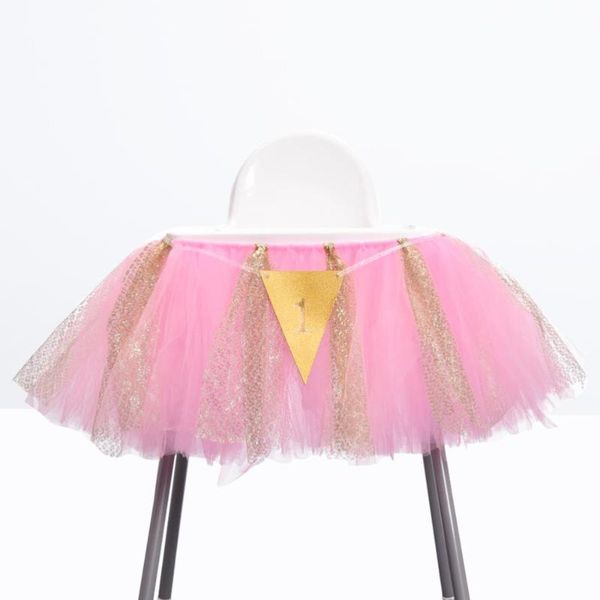 

1pc adjustable pink tulle tutu for high chair decor for baby shower party