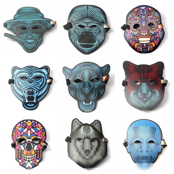 

creative halloween el mask led sound control creative cold light masquerade portable flexible with many style masks