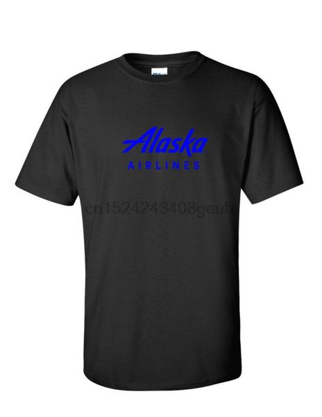 

alaska airlines blue retro logo us aviation black cotton t-shirt
