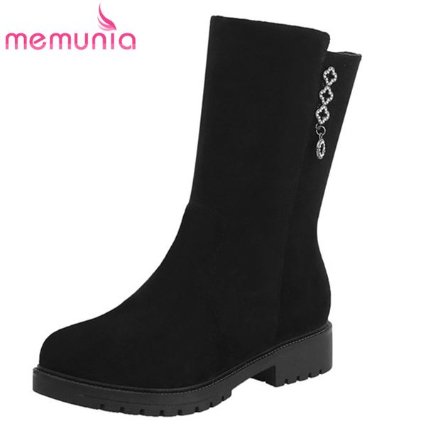 

boots memunia 2021 big size 43 ankle women crystal zip winter snow round toe warm comfortable low heels casual shoes woman, Black