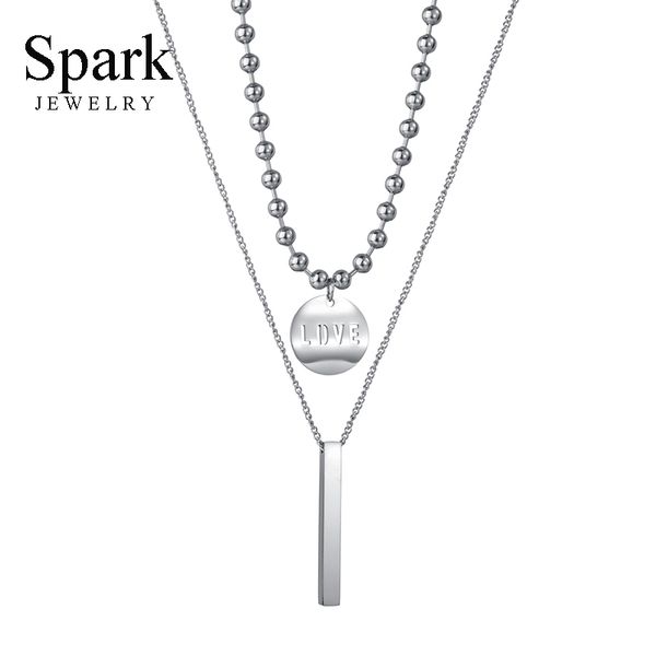 

spark delicate letter love necklace square bar pendant double layer chain necklaces for lovers valentine's day jewellery gift, Silver