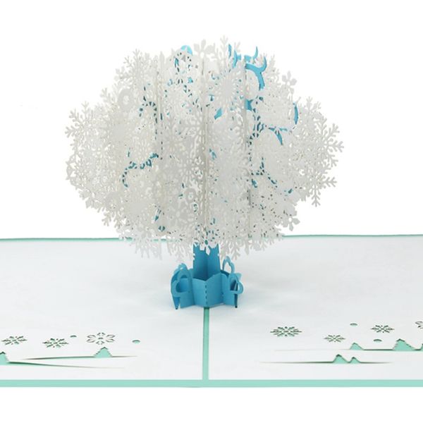 

new fashion snowflake tree 3d greeting card christmas wedding party hand carved paper blessing greeting card christmas gifts