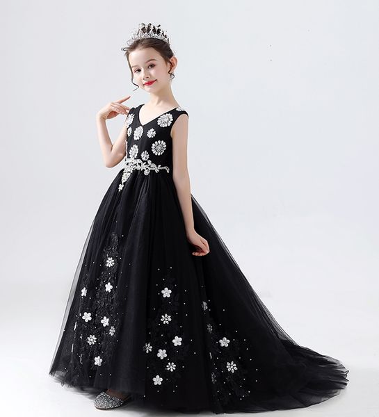 

bright black v-neck backless crystals girl' pageant dresses flower girls' dresses girl' dresses girls' formal dress cu, White;red