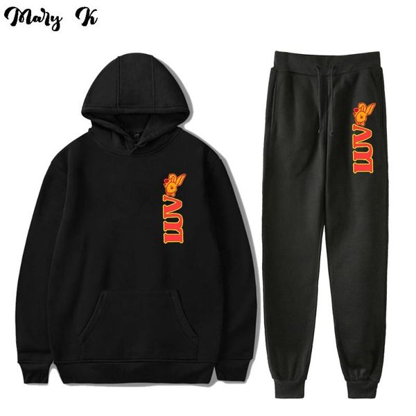 

anthony reeves luv two piece set women/men long sleeve hoodies+long pants fashion kawaii hoodie clothes, Gray