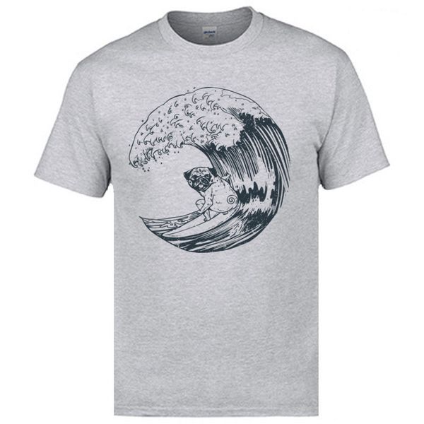 

faddish windsurfer pug casual short sleeve tshirts round collar 100% cotton tees 2020 wave pug dog surfer funny t shirt custom