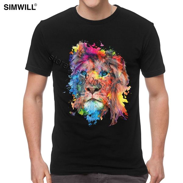 

men color paint lion t shirts urban tee shirt short sleeves cotton casual t-shirts o neck regular fit clothes