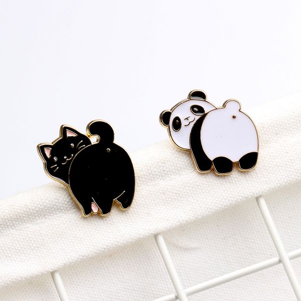 

pins, brooches funny cartoon black cat panda for women enamel pins badges backpack bag lapel pin lovely animal broche jewelry, Gray