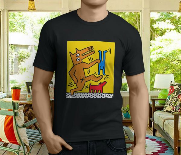 

новые популярные art dog keith haring забавный мультфильм мужская черная футболка размер s-3xl