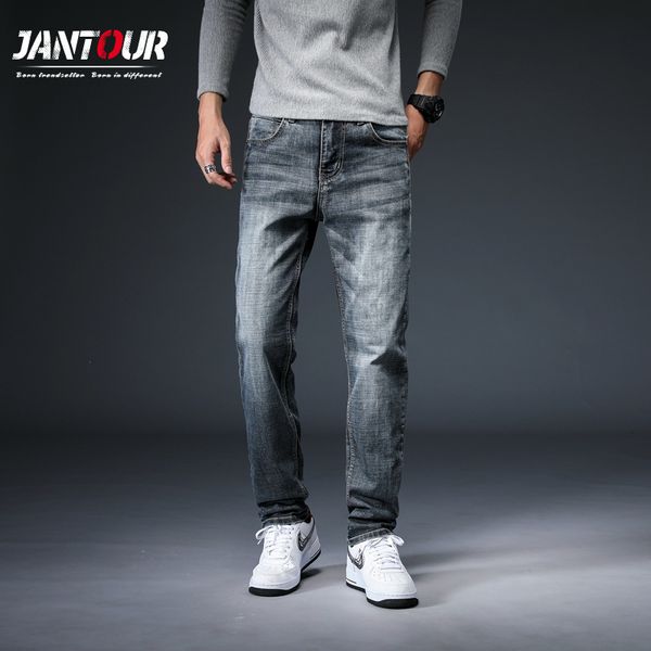 

mens jeans straight elastic casual fashion retro streetwear cotton men denim pants jeans hombre big size 40, Blue