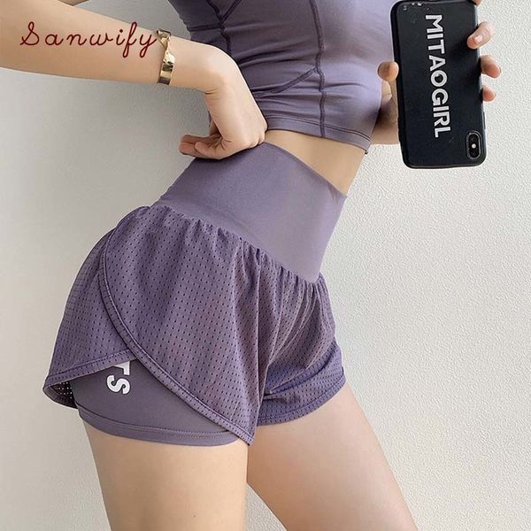 

women yoga shorts summer high waist running shorts quick dry gym loose wide leg fitness gym clothing, White;red