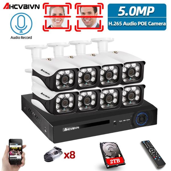 

распознавание лиц h.265 8ch 5mp poe nvr комплект видеонаблюдения системы безопасности ai poe ip-камера для видеонаблюдения открытый набор 2t