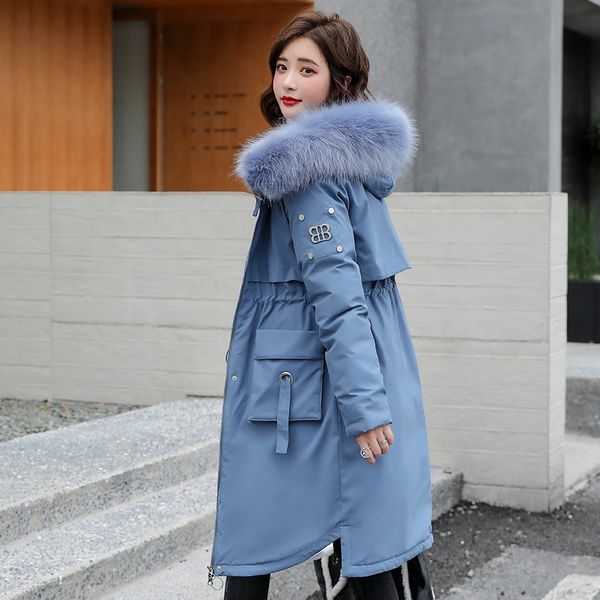 

women's down & parkas 2021 winter jacket fashion hooded collar with big fur windbreaker coat women long keep warm woman, Black