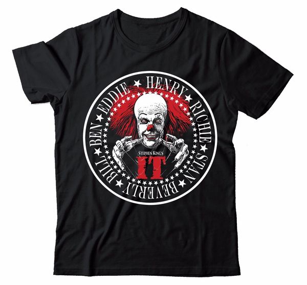 

stephen kings it the losers club pennywise the clown ramons style black print t-shirt mens short tee shirt homme tshirt men