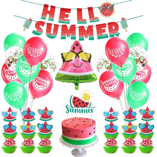

party decoration hello summer hawaiian theme decorations fruit flag cake tools aluminum balloon baby shower