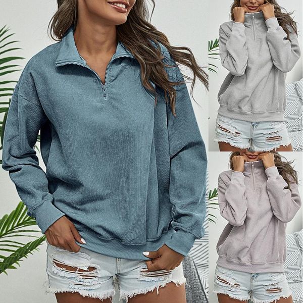 

wowomen 's autumn and winter hoodie female corduroy casual loose stand collar long sleeve pull pullovers -50, Black