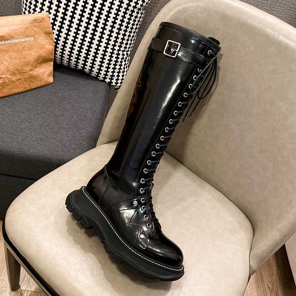 

boots sklfgxzy 2021 winter genuine leather knee women motorcycle female warm shoes, Black
