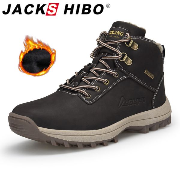 

jackshibo men ankle snow boots shoes outdoor waterproof casual shoes for men women winter warm fur lining snow boots pluse size, Black