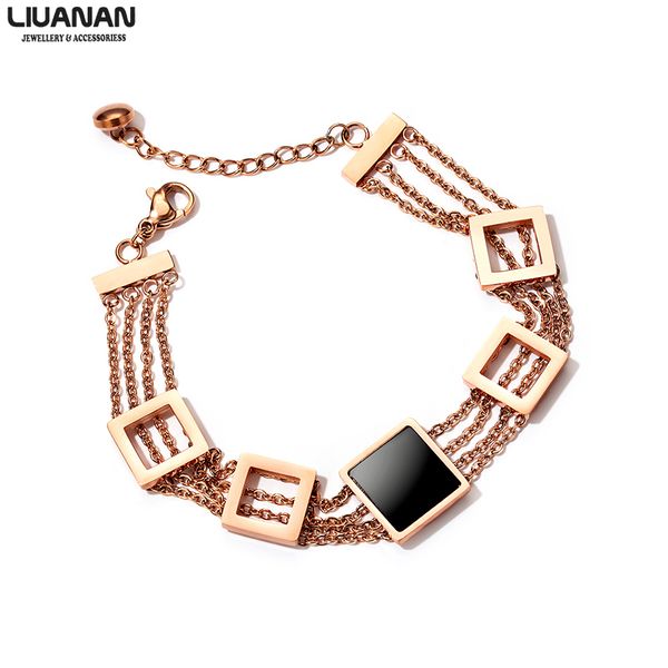 

round square triangle geometric multi chain bracelet women lady rose gold luxury exaggerated charm bracelet jewelry gift, Golden;silver