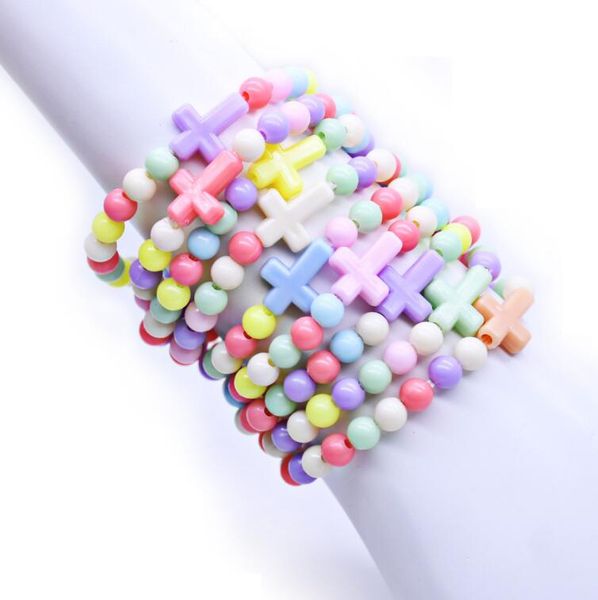 

new children's cross elastic bracelet colorful beads bracelet religious christianity jesus cross bracelet christmas presents for childr, Golden;silver