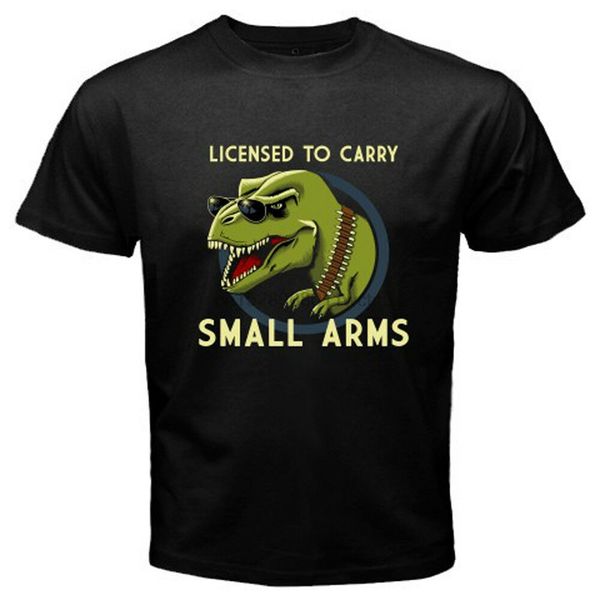 

new licensed to carry small arms funny t-rex mens black t-shirt size s to 3xl