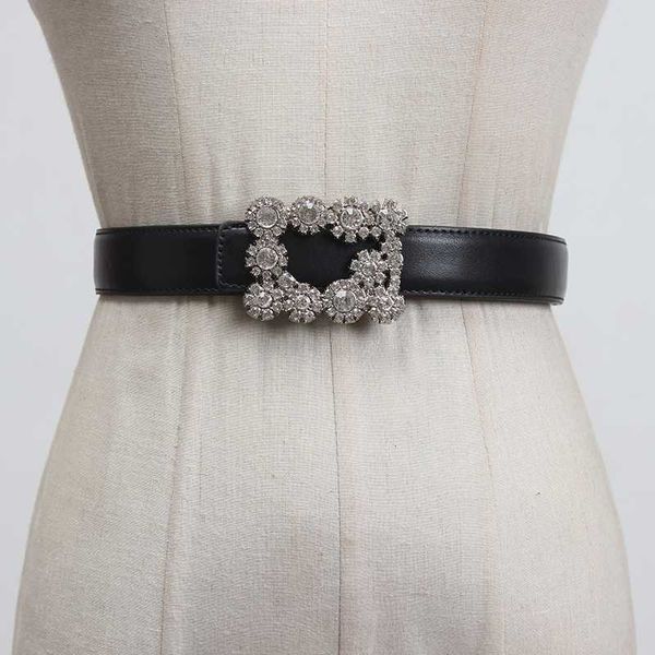

sondrnew fashion 2020 spring summer pu leather girdle crystal rhinestone irregular buckle girdle long belts women w378, Black;brown