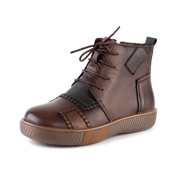 

swonco cow leather boots women shoes autumn new 2020 female retro genuine leather ankle boots flat shoes casual, Black