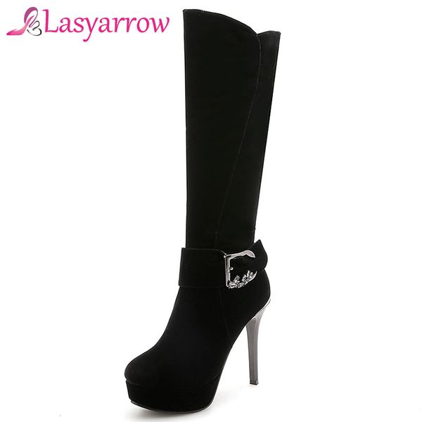 

lasyarrow 2020 new autumn winter women shoes buckle boots shoes woman high heels platform stiletto pumps botas femininas f355, Black
