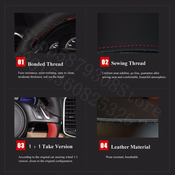 

for mustang 2006-2020 carbon fiber black leather hand sewing car steering wheel cover
