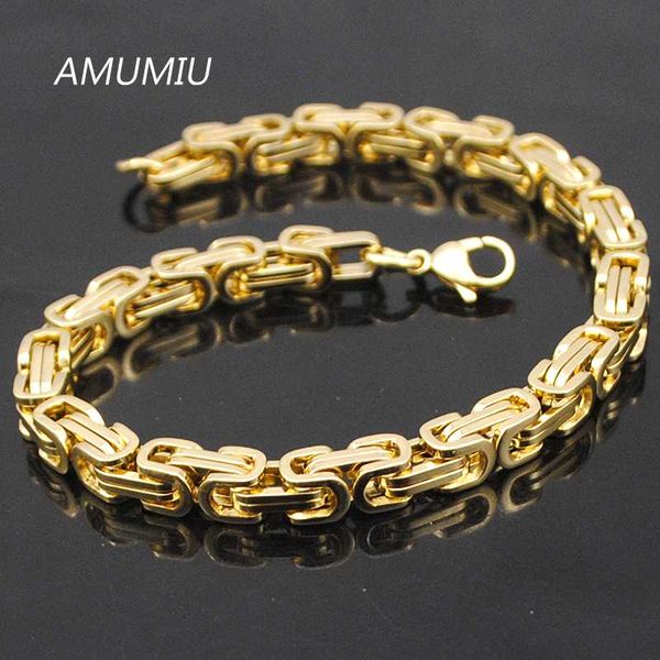 

amumiu promotion men's bracelets gold chain link bracelet stainless steel 5.5mm width byzantine wholesale kb002, Black