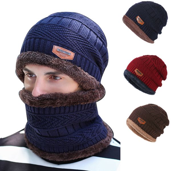 

hats, scarves & gloves sets 2pcs hat and scarf combination winter men's knitted baseball cap plus velvet padded bib windproof warm outd, Blue;gray