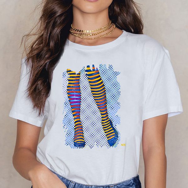 

t shirt women dancing in high heels fit inscriptions print female shirt