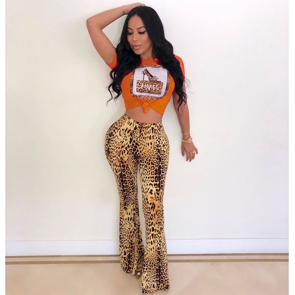 

cm583 fashion leopard print rhinestone beaded flared trumpet pants suit pants suit set two-piece set ausvn, Gray