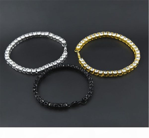 

h unhip hop simulated diamond 8 &quot ;bracelet bling bling 1 row rhinestones bracelet, Black