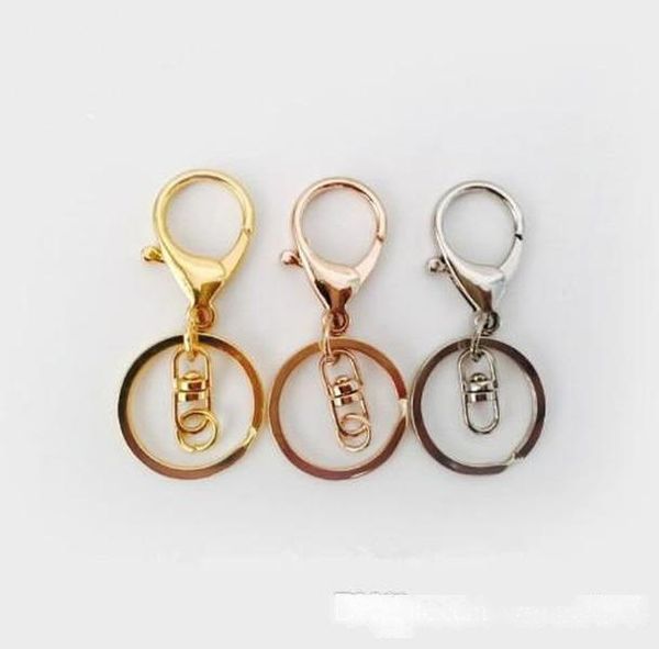

new silver/gold biger lobster clasp tone key chains & key rings round split keychain car key rings blank metal keychains