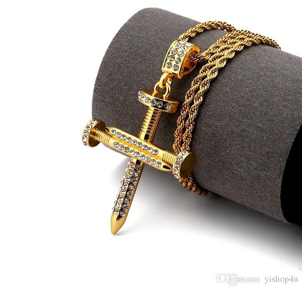 

men's gold plated cz iced out nail cross pendant bling necklace hip hop swag jewelry, Silver