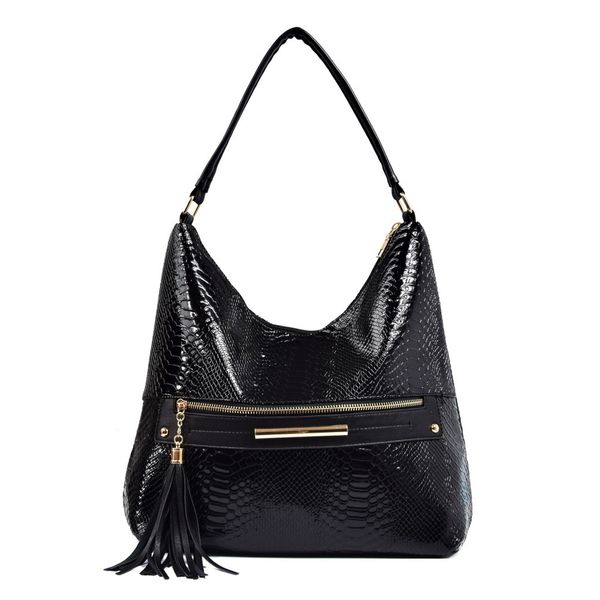 

women tassel pu leather hobos shoulder bags zipper designer snake pattern large handle tote zipper bag handbags for ladies