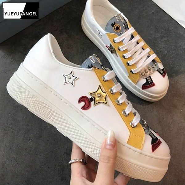 

euro designer chic robot panelled female genuine leather casual shoes lace up thick bottom platform heels sapato feminino, Black