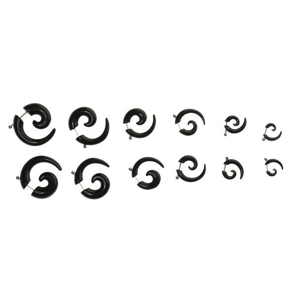 

6 pairs 16 gauge black acrylic fake spiral snail ear expander stud earring, Slivery;golden