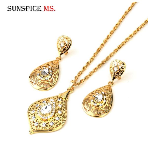 

sunspicems gold color jewelry sets pendant necklace drop earring for women arab morocco ethnic wedding bijoux bride gift, Silver